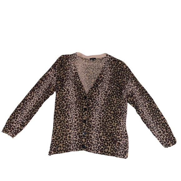 talbots Petite Leopard Cheetah Long Sleeve Button Cardigan - Picture 1 of 3